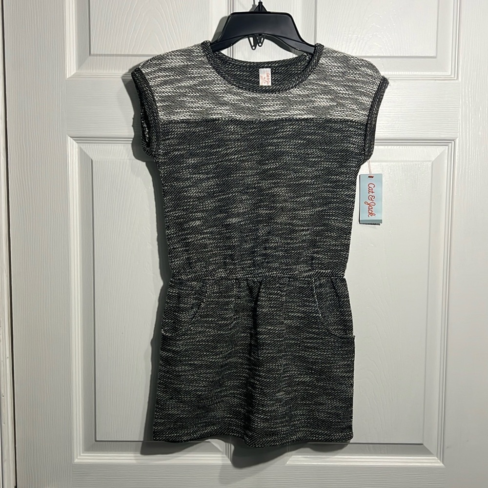 Cat & Jack Girls Dress Size Medium 7/& Black/Gray/White Short Sleeve -Tweed. NWT